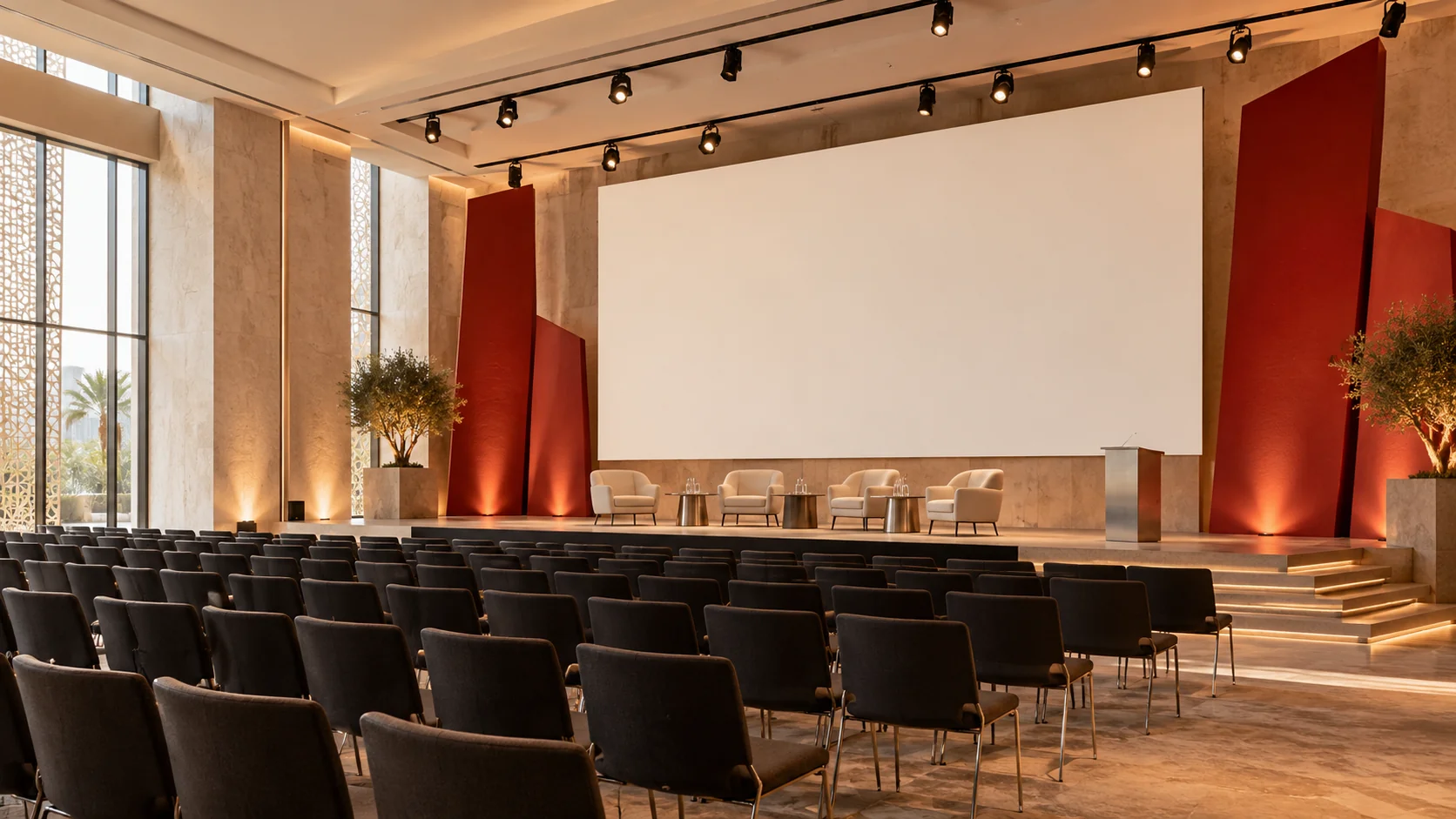 Concept d’espace de conférence avec scène et assises
